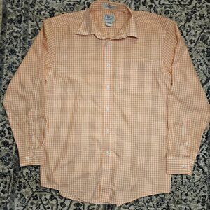 L.L. Bean Gingham Button Down Shirt Orange Mens S Business Casual Preppy Classic
